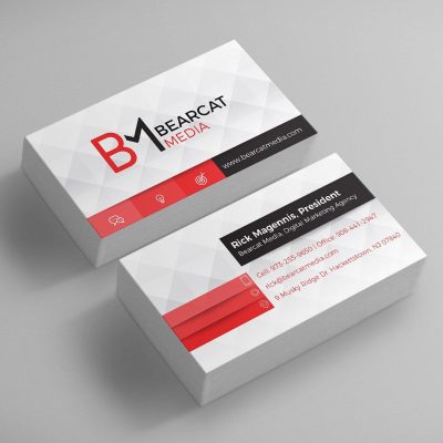 Modern business card design for Bearcat Media.