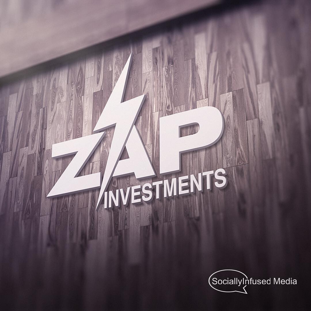 Zap Investments logo displayed on wooden wall.