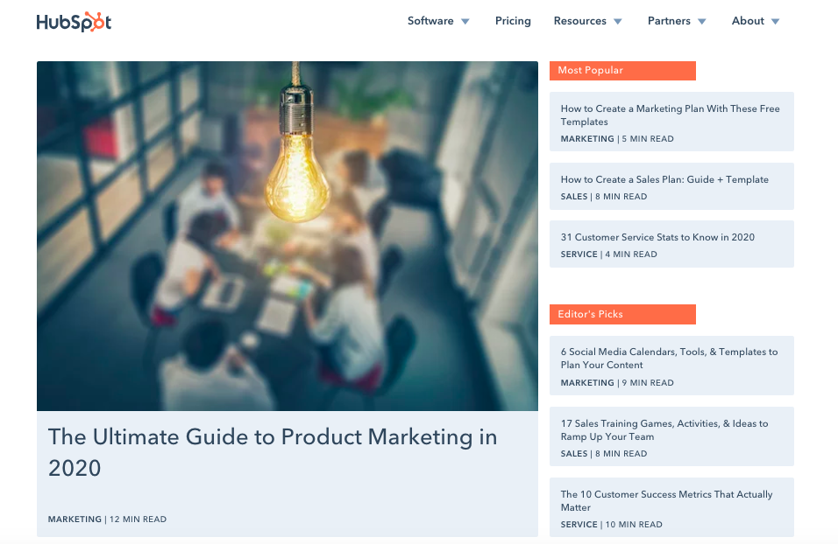 Hubspot's blog page