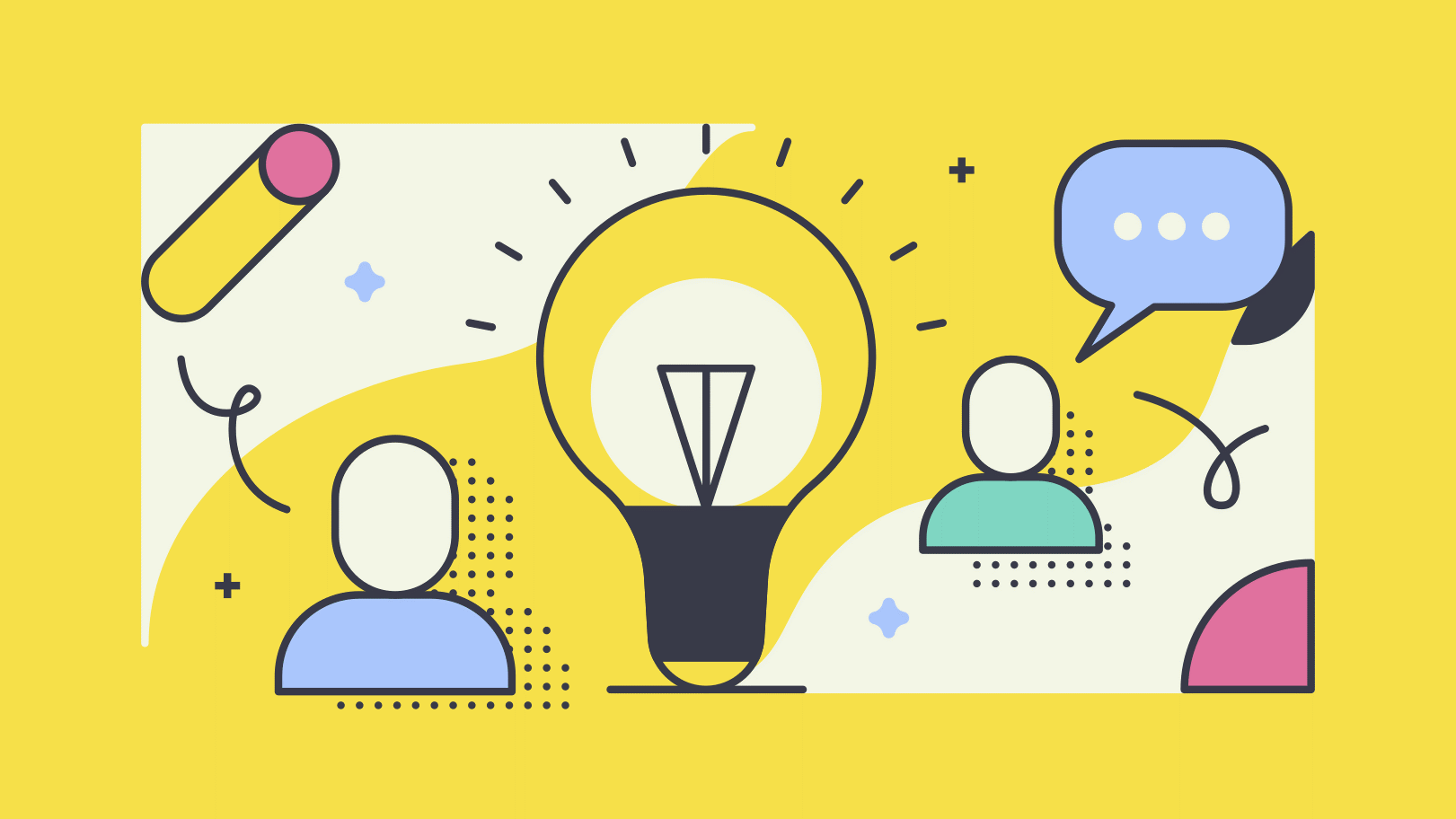 Creative brainstorming graphic with light bulb and icons.
