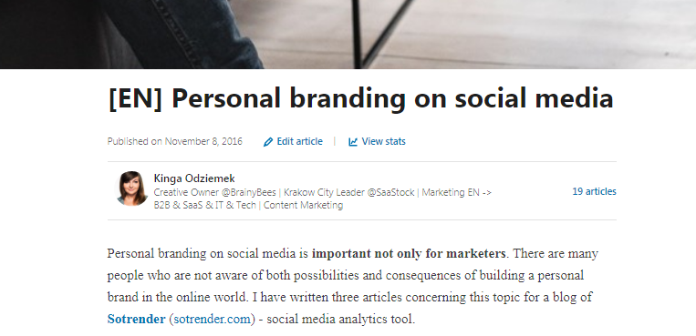 Article on personal branding in social media by Kinga Odziemek.