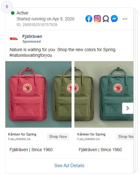 Fjällräven carousel Facebook ad