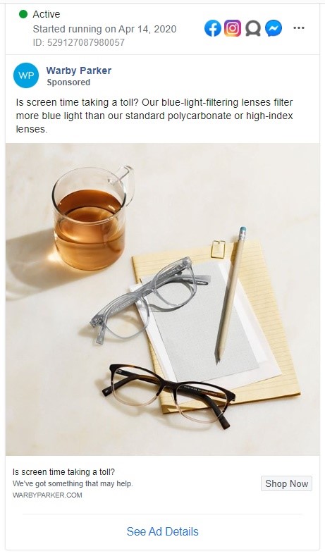 Warby Parker Facbook ad