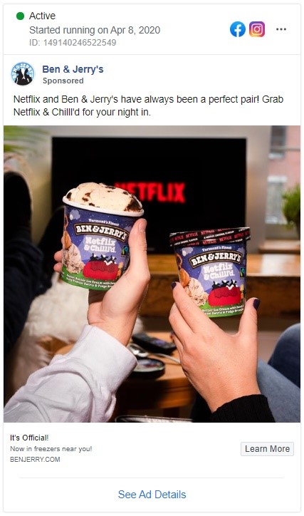 Ben&Jerry’s Facebook ad for Netflix&Chill’d