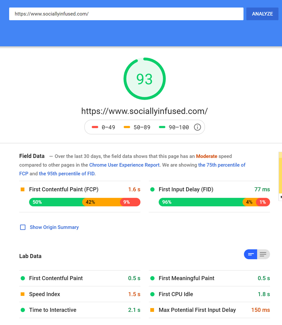 Google PageSpeed Results for sociallyinfused.com