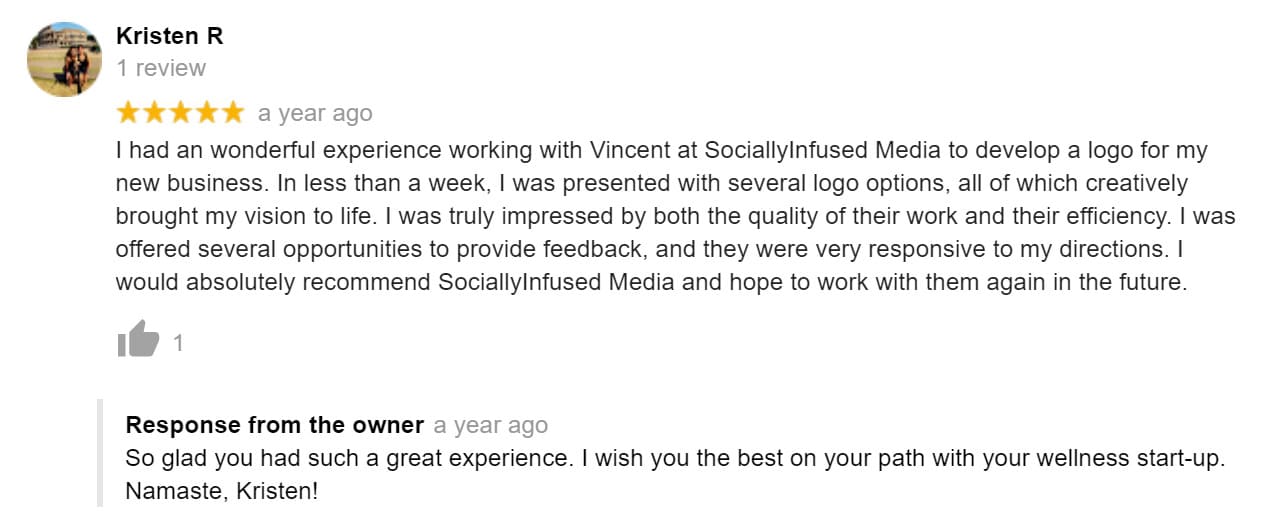 A brief and simple reply to a positive Google Business review.