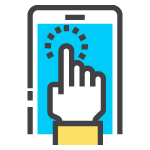 A finger tapping a website element on a mobile device.