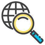 A magnifying glass hovering over a digital globe.