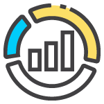 A bar graph within a multi-colored cirecle.