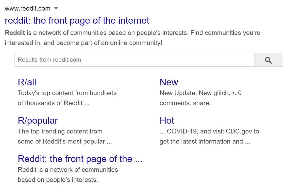 Search result showing Reddit's tagline and meta description.