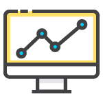 A graph with rising and falling data points on a monitor.