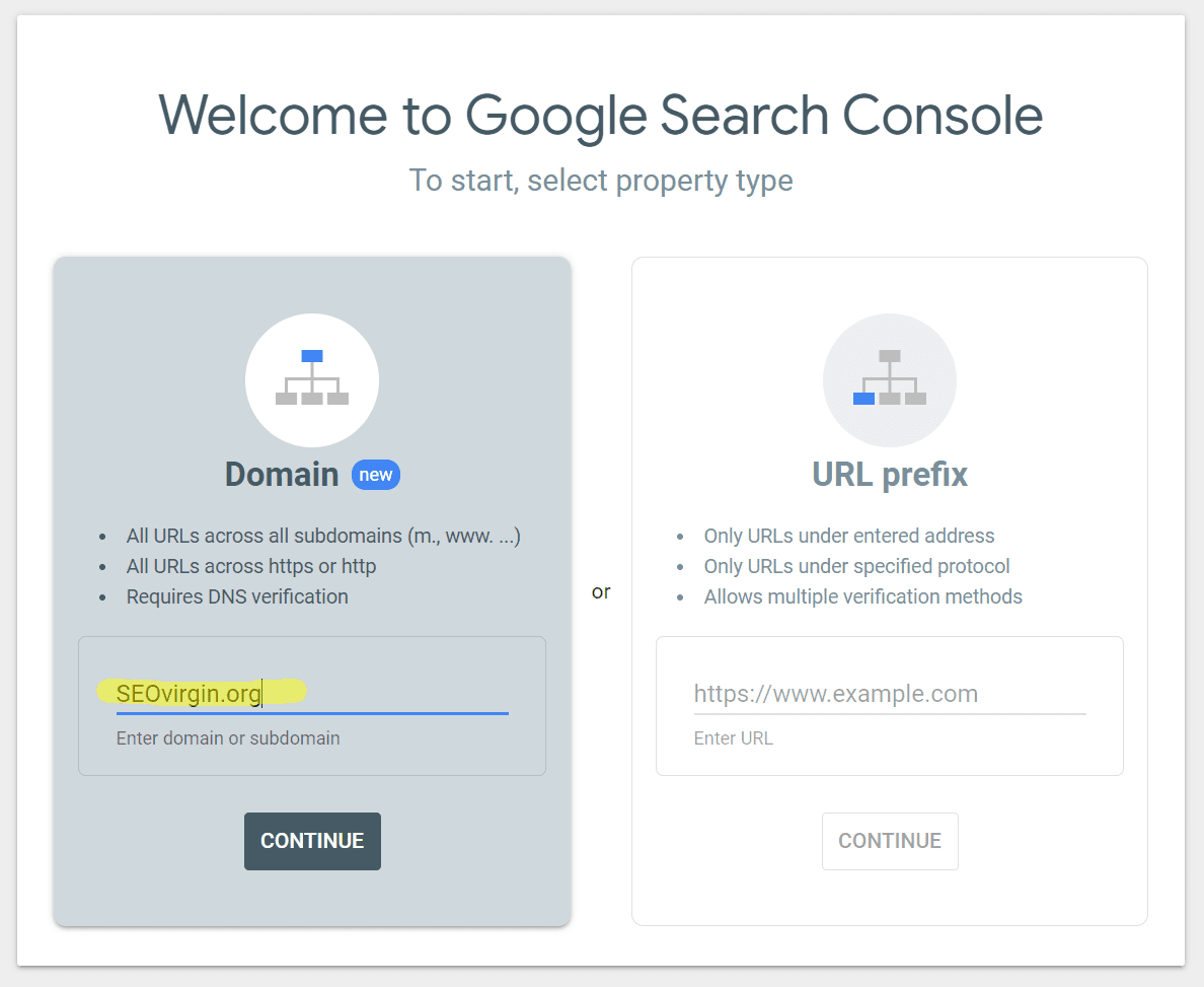 Registering a domain for Google Search Console
