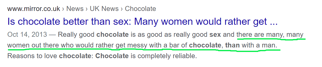 Do women prefer chocolate over sex? Search queiry on Google SERPs