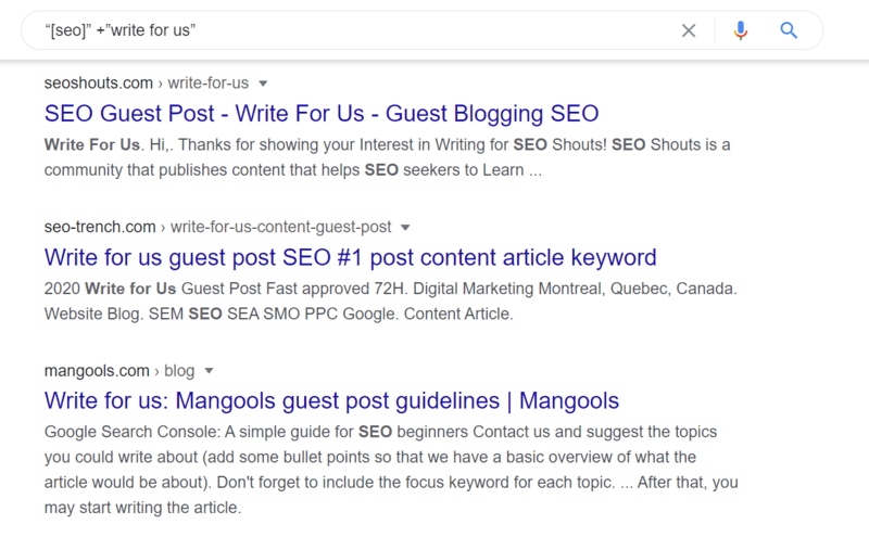 Search results for SEO guest post writing opportunities.
