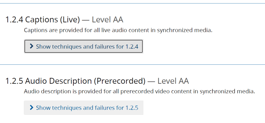 Two examples of Level AA criteria for WCAG 2.1 successful compliance.