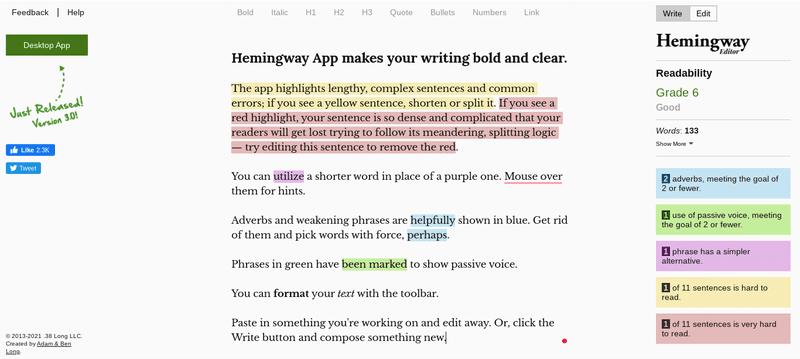 Hemingway Editor can improve your site’s accessibility by making the content easier to read.