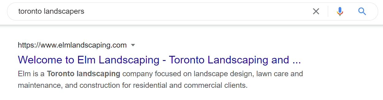 This is an example of a meta description for a Toronto landscaping company.