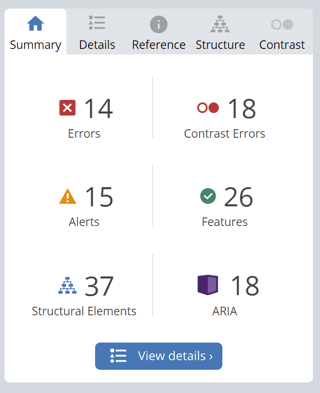 An example report by the WAVE (Web Accessibility Evaluation) toolkit.