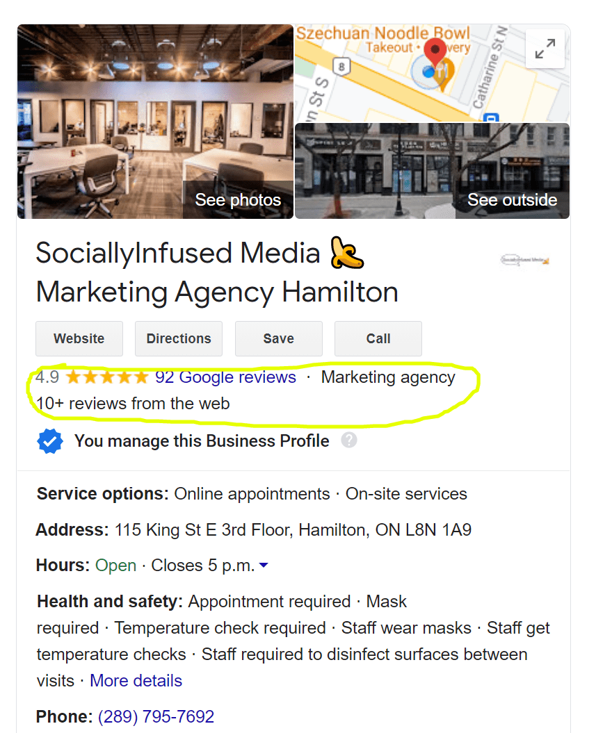 Our Google My Business search tile for SociallyInfused Media.