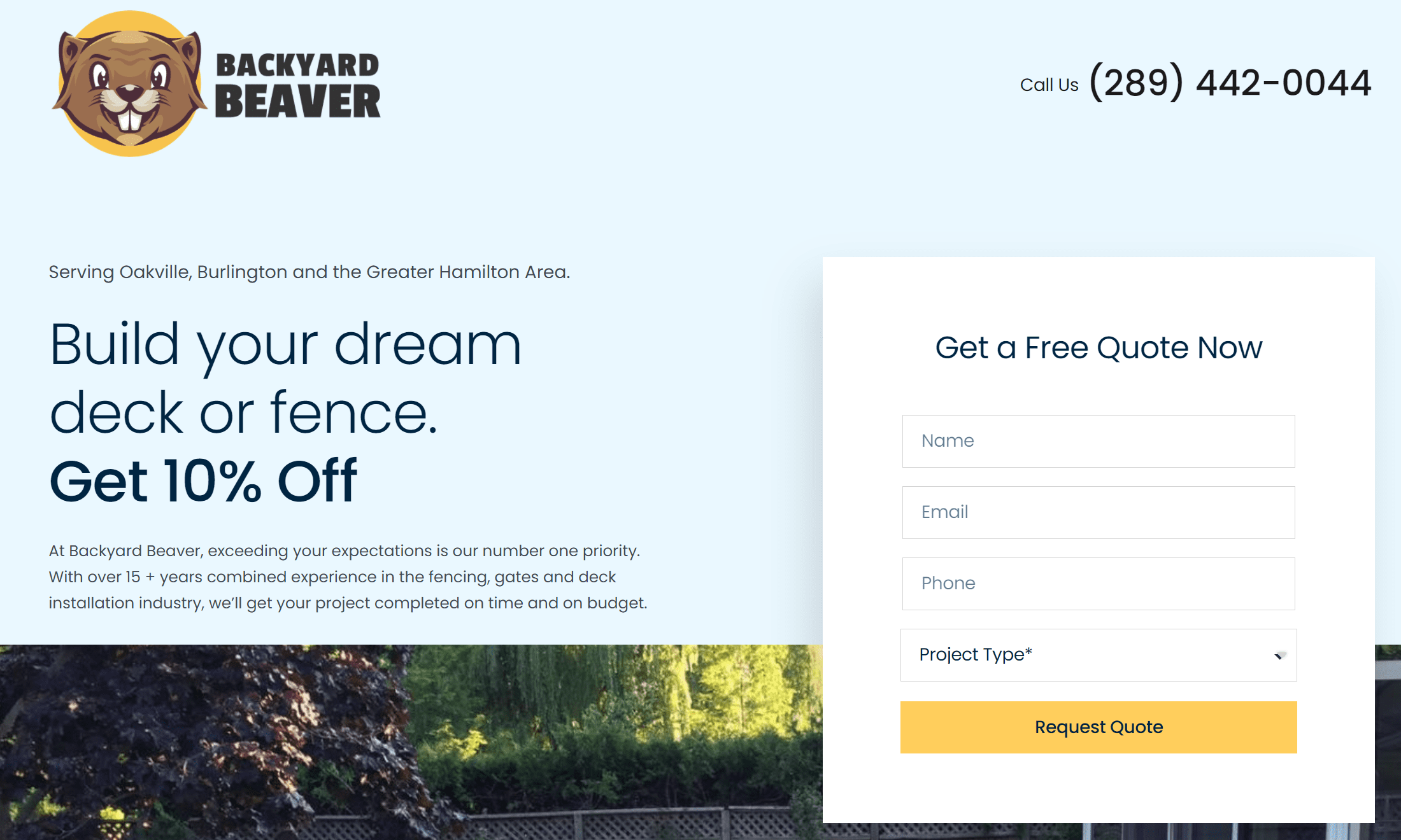 New website design for Backyard Beaver during the summer peak months