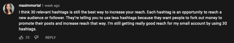 Instagram user disagrees with the number of recommended hashtags.