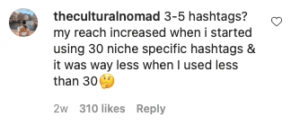 Instagram user says that more hashtags increased her reach.