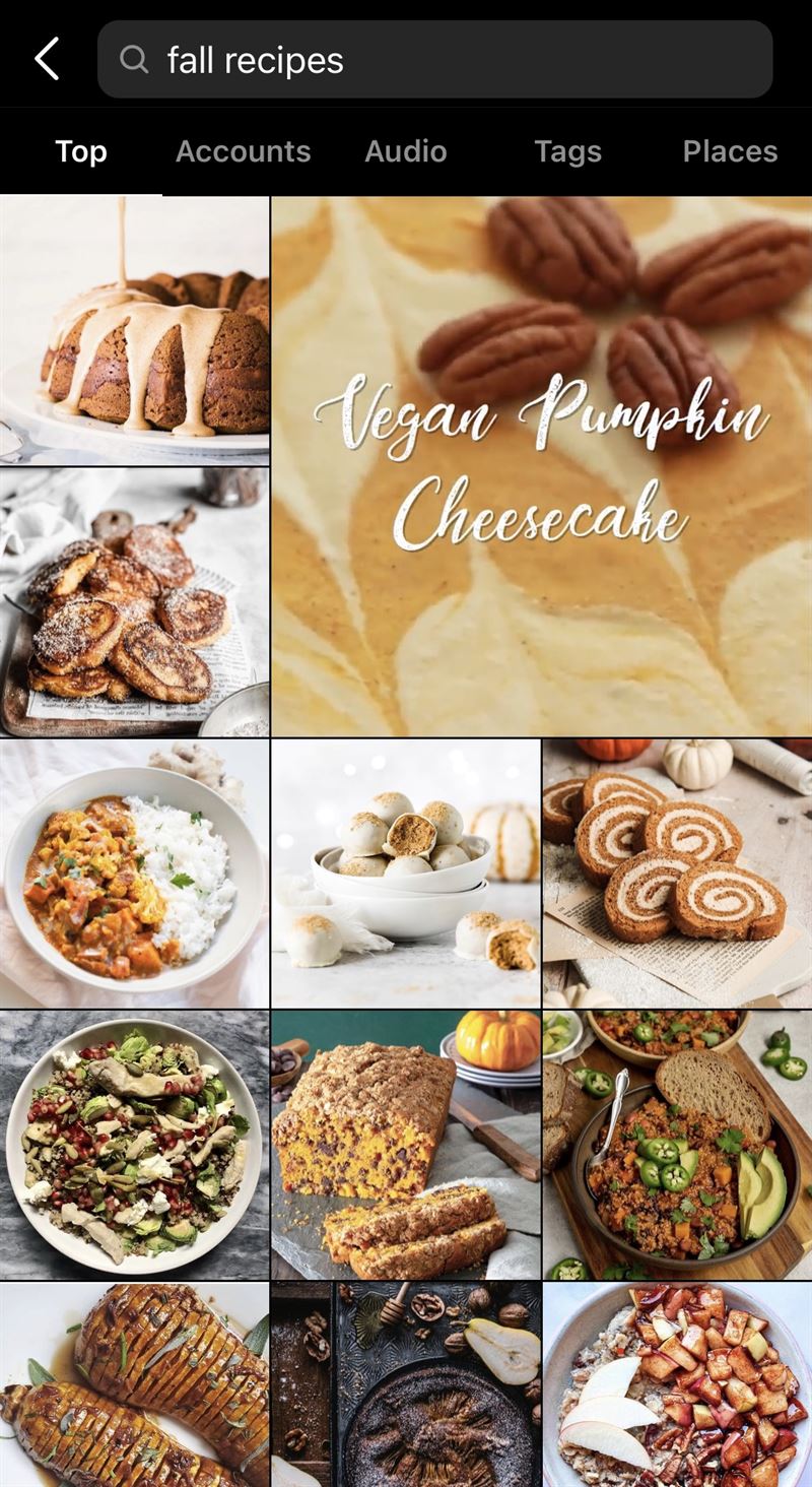 Is keyword search on Instagram a thing? Let's look at some fall recipes searches.