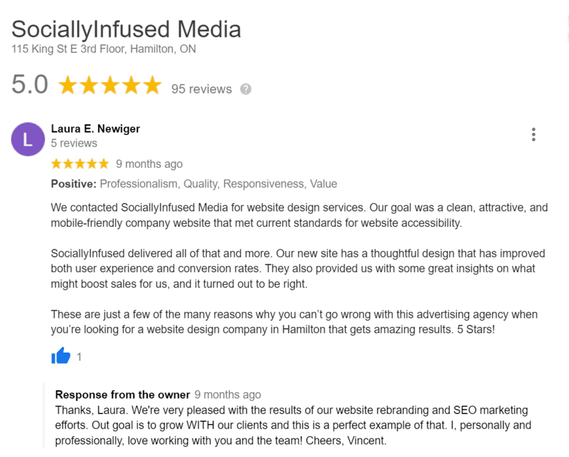 GMB review from a client that works with a result driven online marketing agency, us!