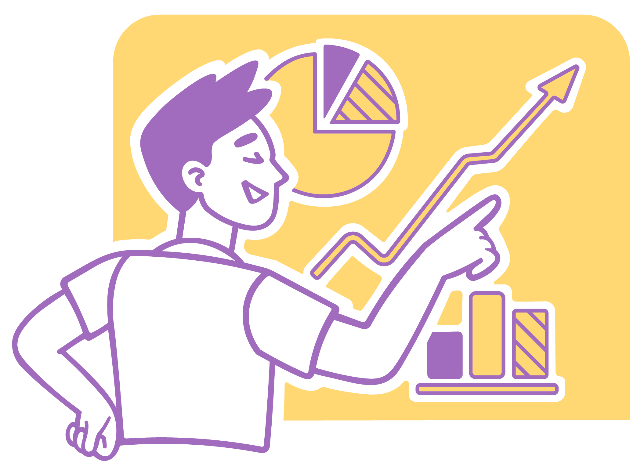 A man pointing at a graph to measure success and thinking "Infographic marketing uses the power of imagery to tell a brand story or convey a message."
