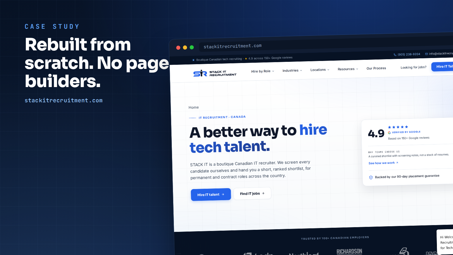 Case study cover: browser view of the rebuilt STACK IT Recruitment website by SociallyInfused Media